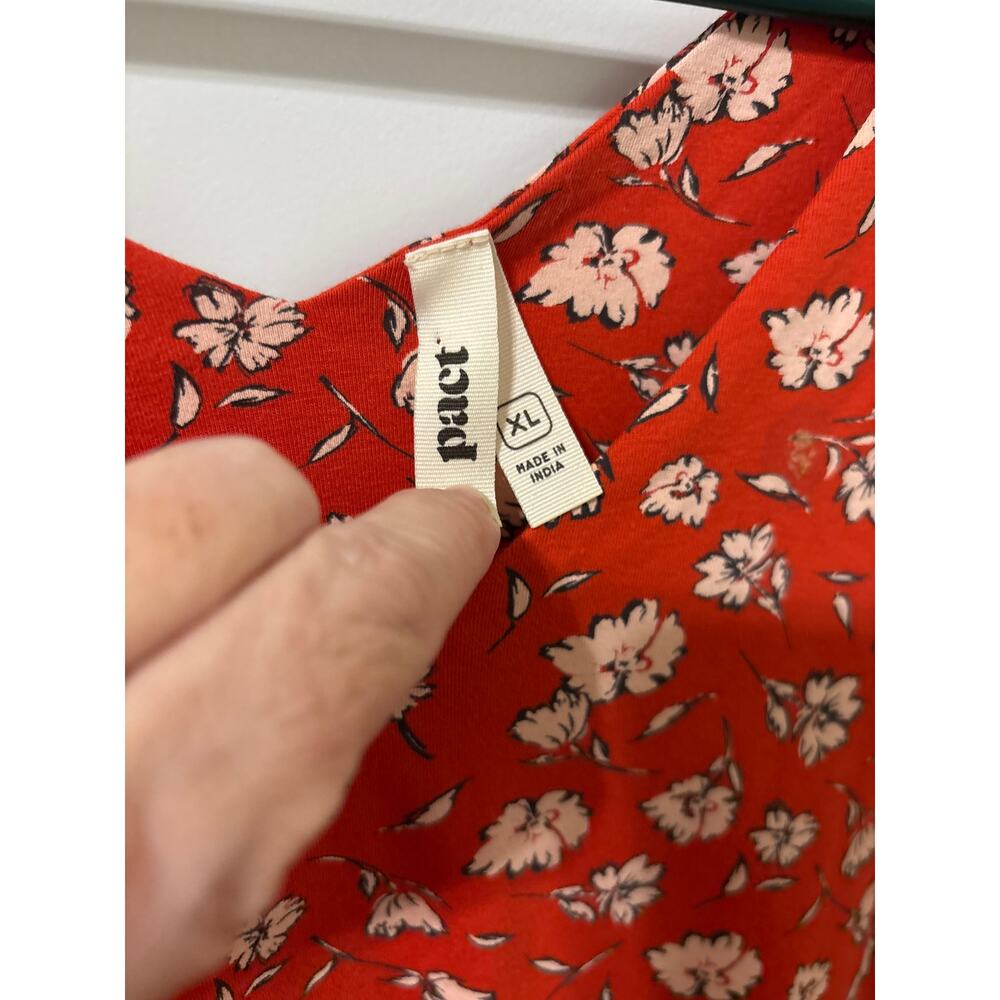 Pact Dakota midi Dress Sz xl red floral v neck organic cotton EUC - Picture 4 of 4